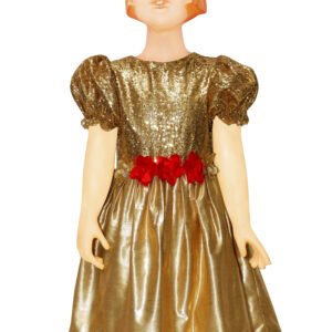 GOLD DRESS WITH SEQUINS BODICE & FLOWERS ON WAIST