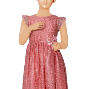 PEACH NET DRESS WITH FLORAL COSSAGE ON WAIST